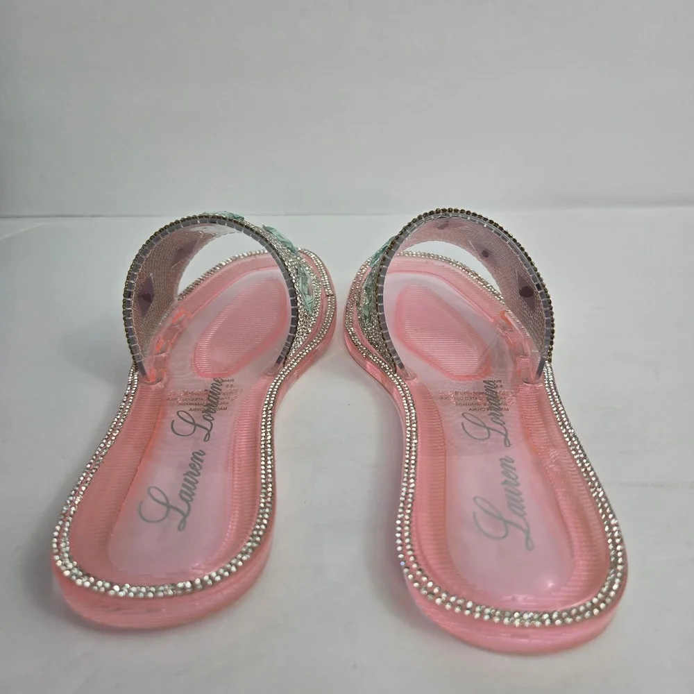 Lauren Lorraine Bianca Rhinestone Crystal Pink Jelly‎ Slide Sandals Size 5.5 NIB